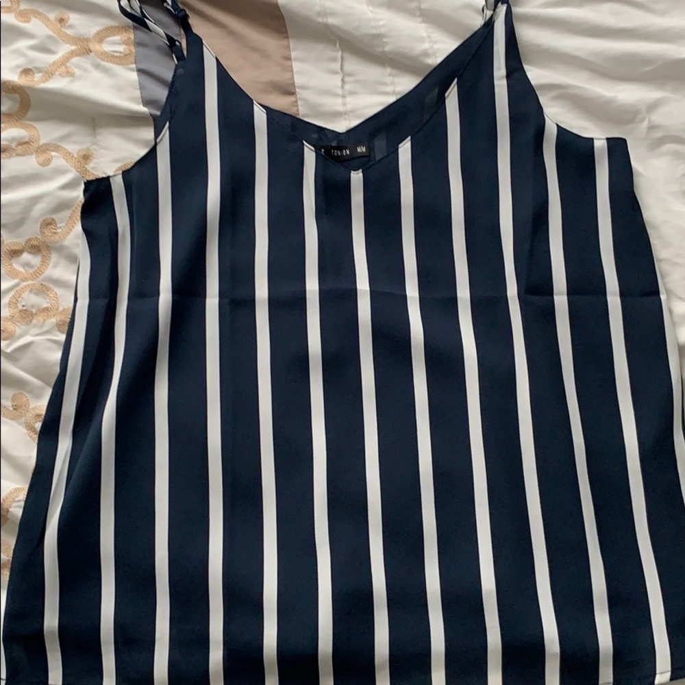 Navy blue and white striped shirt
